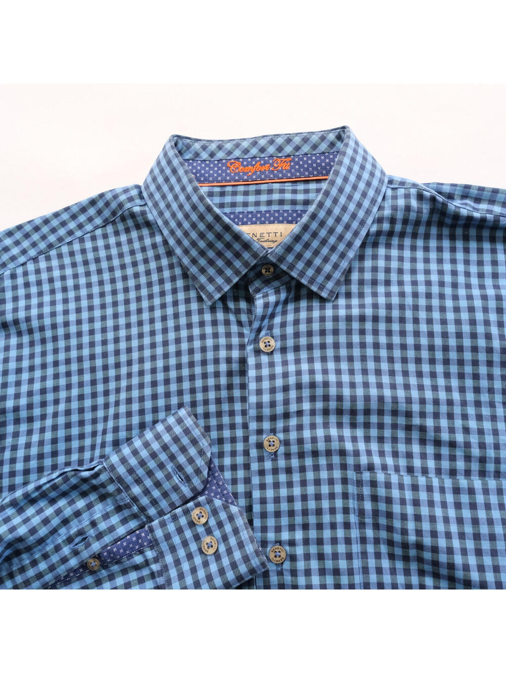 Benetti Mens 2 Ply Comfort Fit LS Button Down Blue Checkered Plaid Shirt Size XL